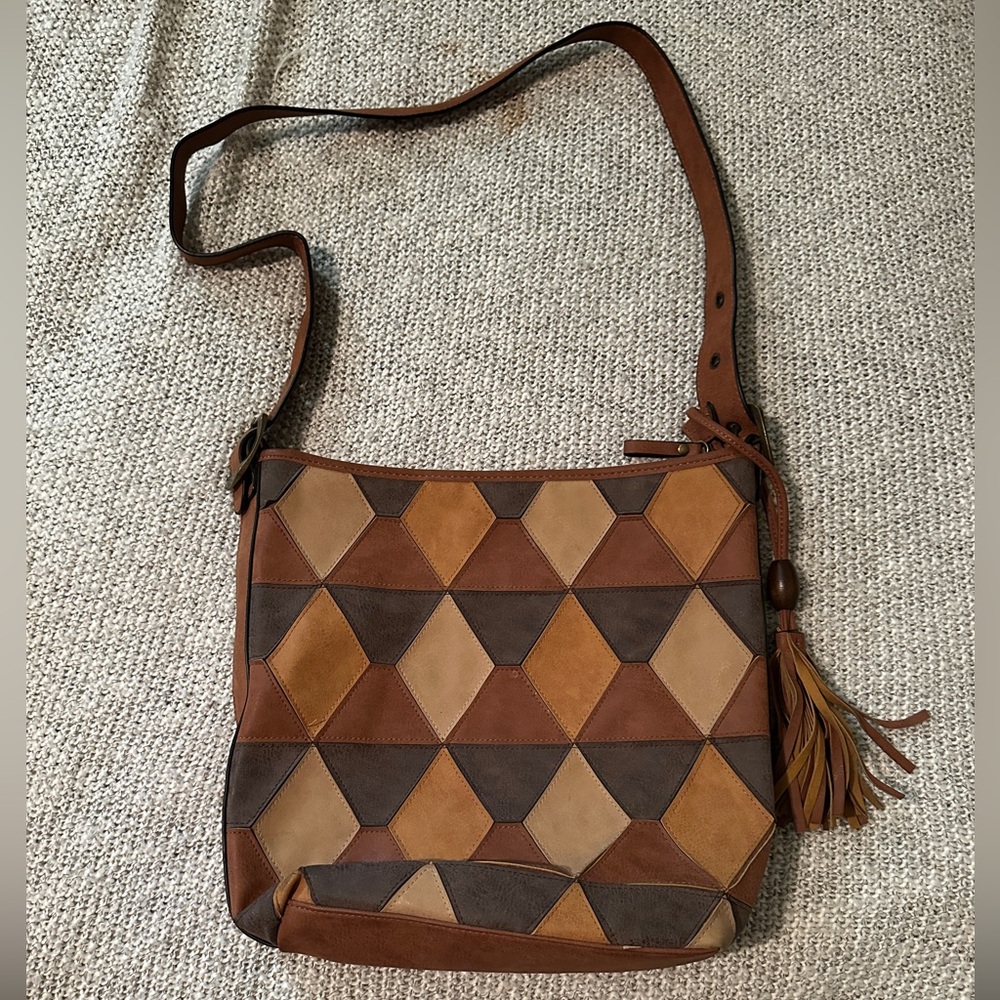 Faux Leather Brown Patch Boho Crossbody